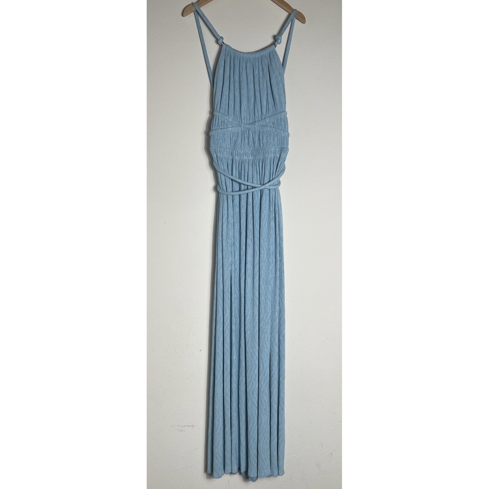 NWT Johnathan SIMKHAI Lillee Open Back Maxi Dress Blue Plisse Gown Size Small - Picture 4 of 11